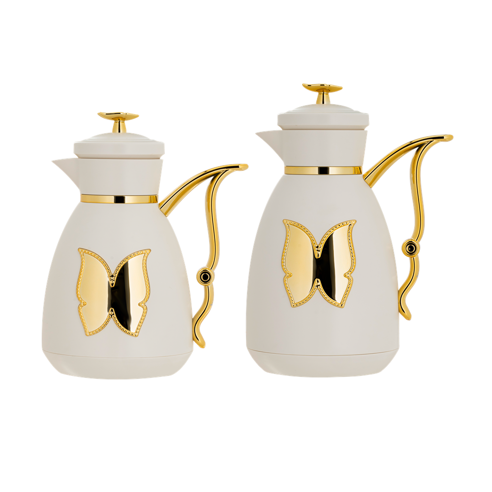 Two-piece Tulane coffee and tea set from Al Saif / Elegant design that suits all tastes / Made to maintain the heat of drinks for long hours / Ideal for daily use at home or office / Multi-color - Ivory/Gold