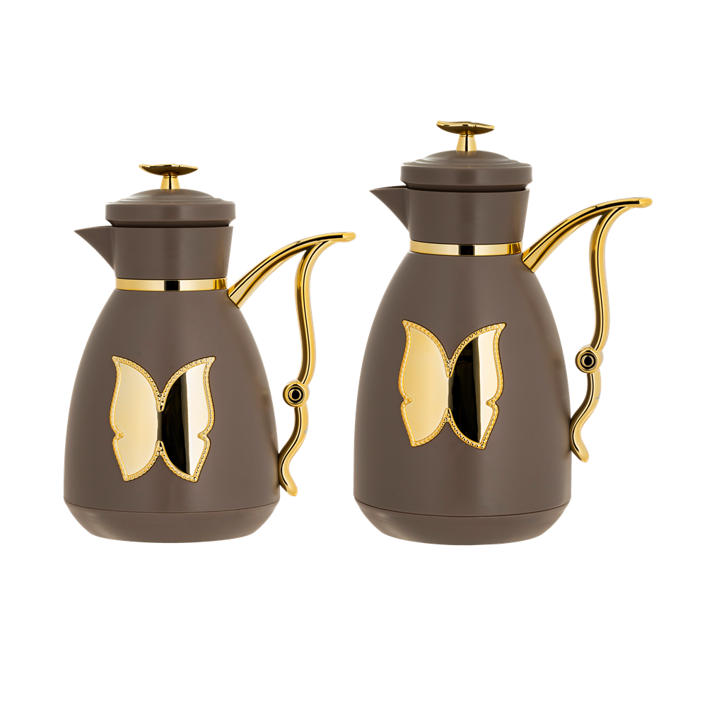 Tulane two-piece coffee and tea set from Al Saif / Elegant design to suit all tastes / Made to maintain the heat of drinks for long hours / Ideal for daily use at home or office / Multi-color - brown/gold