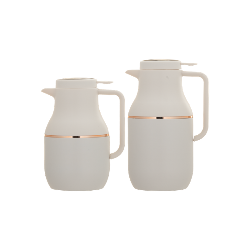Lucia two-piece coffee and tea set from Al Saif / Elegant design to suit all tastes / Made to maintain the heat of drinks for long hours / Ideal for daily use at home or office / Multi-color - white/gold