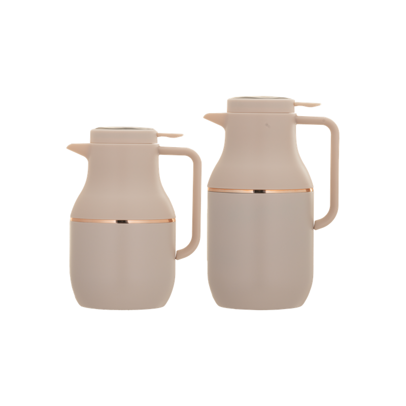 Lucia two-piece coffee and tea set from Al Saif / Elegant design to suit all tastes / Made to maintain the heat of drinks for long hours / Ideal for daily use at home or office / Multi-color - brown/gold