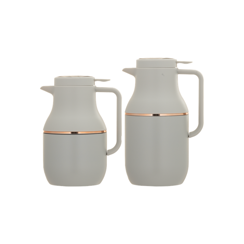 Lucia two-piece coffee and tea set from Al Saif / Elegant design to suit all tastes / Made to maintain the heat of drinks for long hours / Ideal for daily use at home or office / Multi-color - gray/gold