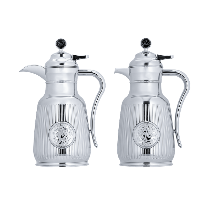 Asal set for coffee and tea, two pieces from Al Saif / Elegant design to suit all tastes / Made to maintain the heat of drinks for long hours / Ideal for daily use at home or office / Multi-color - Chrome