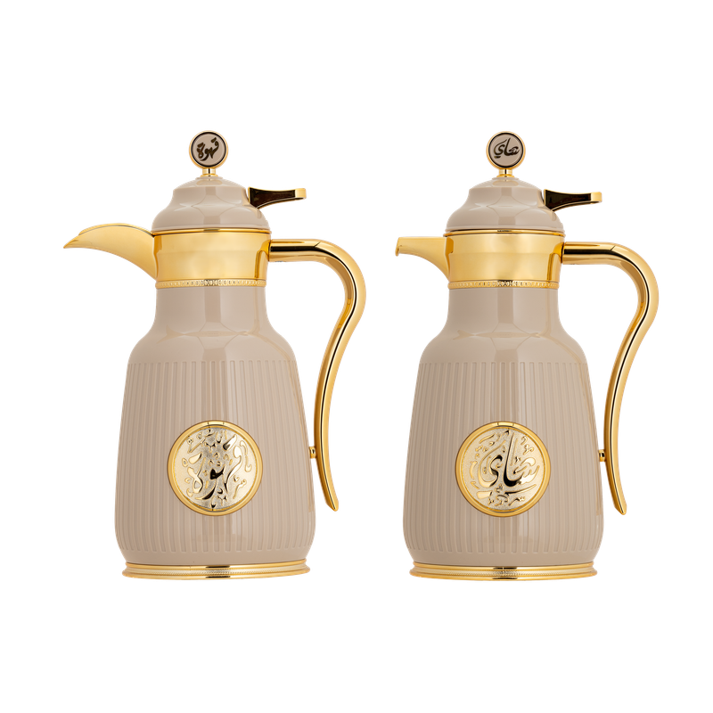 Asal set for coffee and tea, two pieces from Al Saif / Elegant design to suit all tastes / Made to maintain the heat of drinks for long hours / Ideal for daily use at home or office / Multi-color - brown/gold