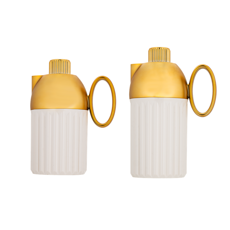 Two-piece Ronza coffee and tea set from Al Saif / Elegant design to suit all tastes / Made to maintain the heat of drinks for long hours / Ideal for daily use at home or office / Multi-color - Ivory/Gold