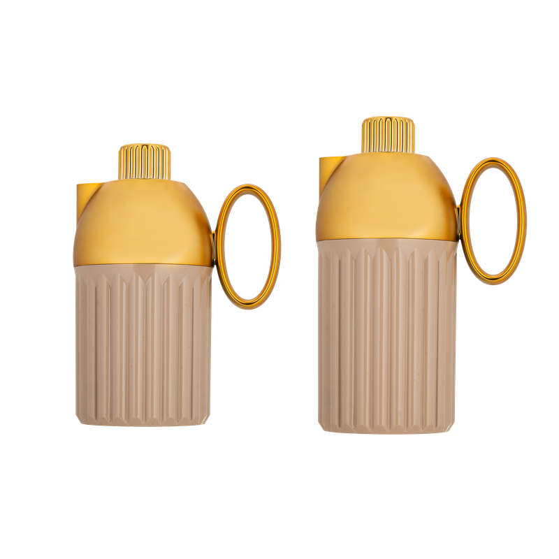 Two-piece Ronza coffee and tea set from Al Saif / Elegant design that suits all tastes / Made to maintain the heat of drinks for long hours / Ideal for daily use at home or office / Multi-color - brown/gold