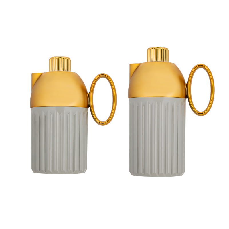 Ronza two-piece coffee and tea set from Al Saif / Elegant design that suits all tastes / Made to maintain the heat of drinks for long hours / Ideal for daily use at home or office / Multi-color - gray/gold