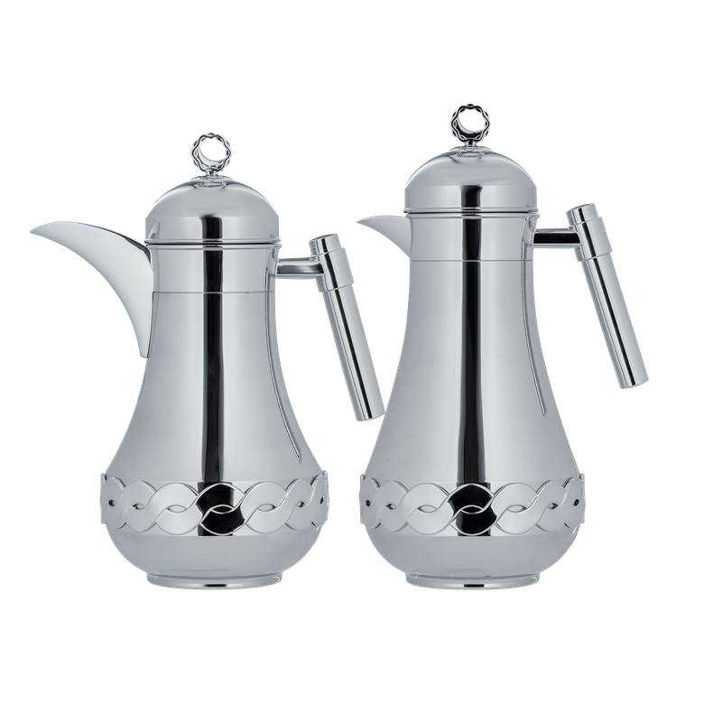 Joyla two-piece coffee and tea set from Al Saif / Elegant design that suits all tastes / Made to maintain the heat of drinks for long hours / Ideal for daily use at home or office / Multi-color - Chrome