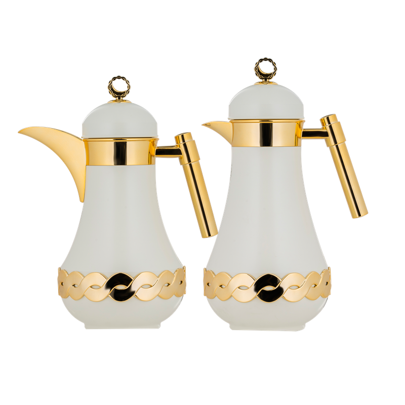 Juila two-piece coffee and tea set from Al Saif / Elegant design that suits all tastes / Made to maintain the heat of drinks for long hours / Ideal for daily use at home or office / Multi-color - Ivory/Gold