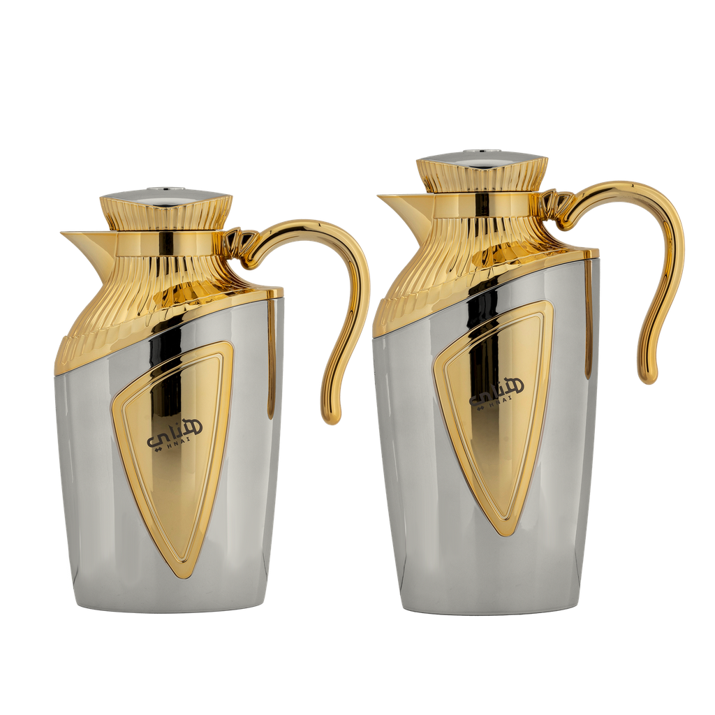 Hanai two-piece coffee and tea set from Al Saif / Elegant design to suit all tastes / Made to maintain the heat of drinks for long hours / Ideal for daily use at home or office / Multi-color - Gold