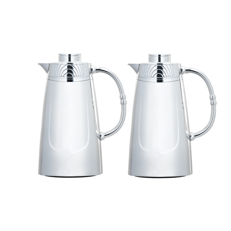 Raawaf two-piece coffee and tea set from Al Saif / Elegant design that suits all tastes / Made to maintain the heat of drinks for long hours / Ideal for daily use at home or office / Multi-color - Chrome