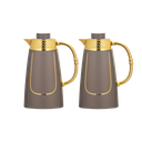 Raawaf two-piece coffee and tea set from Al Saif / Elegant design to suit all tastes / Made to maintain the heat of drinks for long hours / Ideal for daily use at home or office / Multi-color - brown/gold