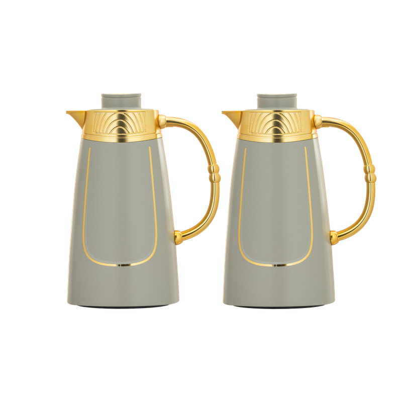 Rawaf two-piece coffee and tea set from Al Saif / Elegant design to suit all tastes / Made to maintain the heat of drinks for long hours / Ideal for daily use at home or office / Multi-color - gray/gold