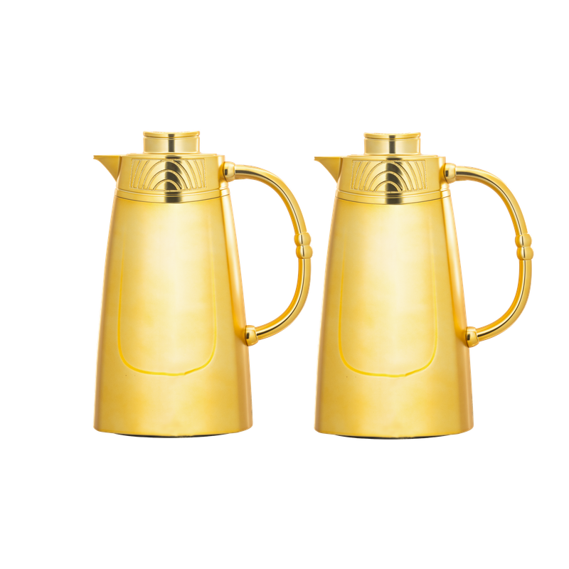 Rawaf two-piece coffee and tea set from Al Saif / Elegant design to suit all tastes / Made to maintain the heat of drinks for long hours / Ideal for daily use at home or office / Multi-colored - matte gold