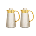 Rawaf two-piece coffee and tea set from Al Saif / Elegant design to suit all tastes / Made to maintain the heat of drinks for long hours / Ideal for daily use at home or office / Multi-colored - matte nickel/gold