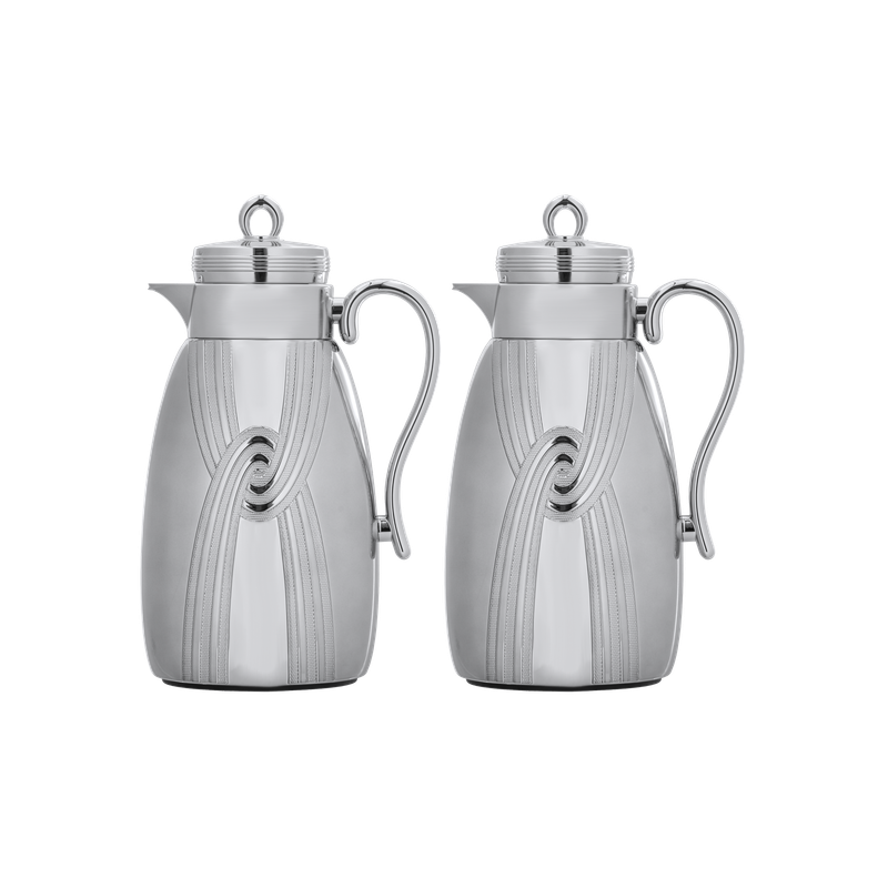 Two-piece Raitan coffee and tea set from Al Saif / Elegant design to suit all tastes / Made to maintain the heat of drinks for long hours / Ideal for daily use at home or office / Multi-color - Chrome