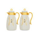 Two-piece Ratan coffee and tea set from Al Saif / Elegant design to suit all tastes / Made to maintain the heat of drinks for long hours / Ideal for daily use at home or office / Multi-color - Ivory/Gold