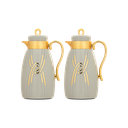Two-piece Ratan coffee and tea set from Al Saif / Elegant design to suit all tastes / Made to maintain the heat of drinks for long hours / Ideal for daily use at home or office / Multi-color - gray/gold