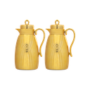 Two-piece Ratan coffee and tea set from Al Saif / Elegant design to suit all tastes / Made to maintain the heat of drinks for long hours / Ideal for daily use at home or office / Multi-colored - matte gold