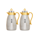 Two-piece Ratan coffee and tea set from Al Saif / Elegant design to suit all tastes / Made to maintain the heat of drinks for long hours / Ideal for daily use at home or office / Multi-colored - matte nickel/gold