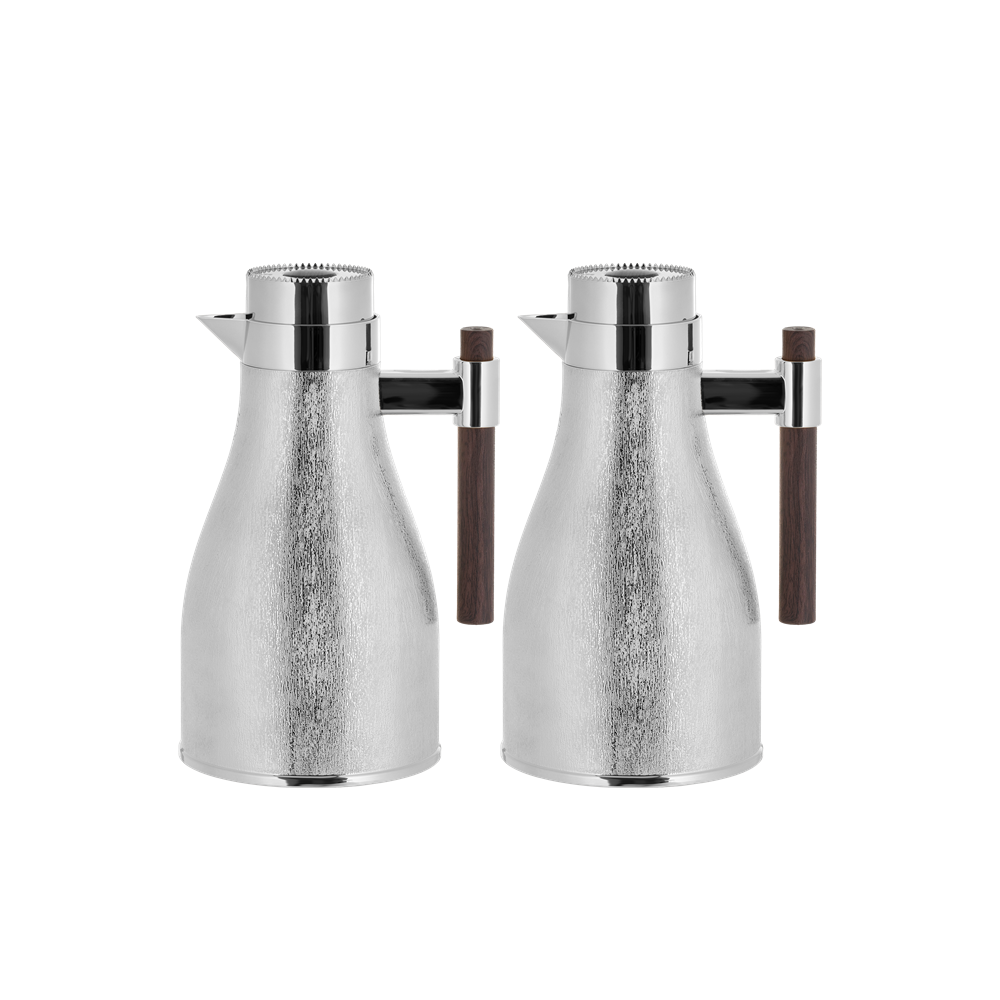 Ajwan two-piece coffee and tea set from Al Saif / Elegant design that suits all tastes / Made to maintain the heat of drinks for long hours - wooden chrome