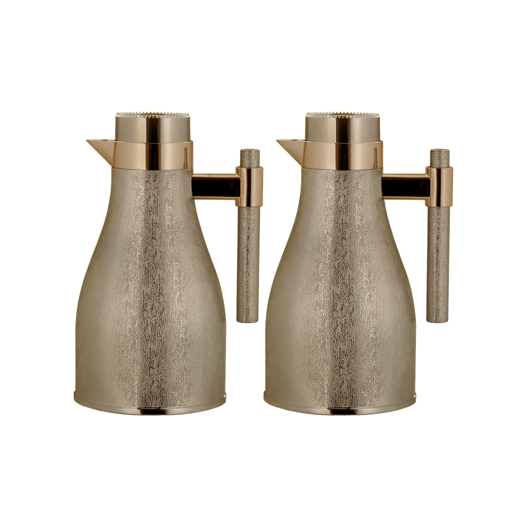 Ajwan two-piece coffee and tea set from Al Saif / Elegant design that suits all tastes / Made to maintain the heat of drinks for long hours - matte gold