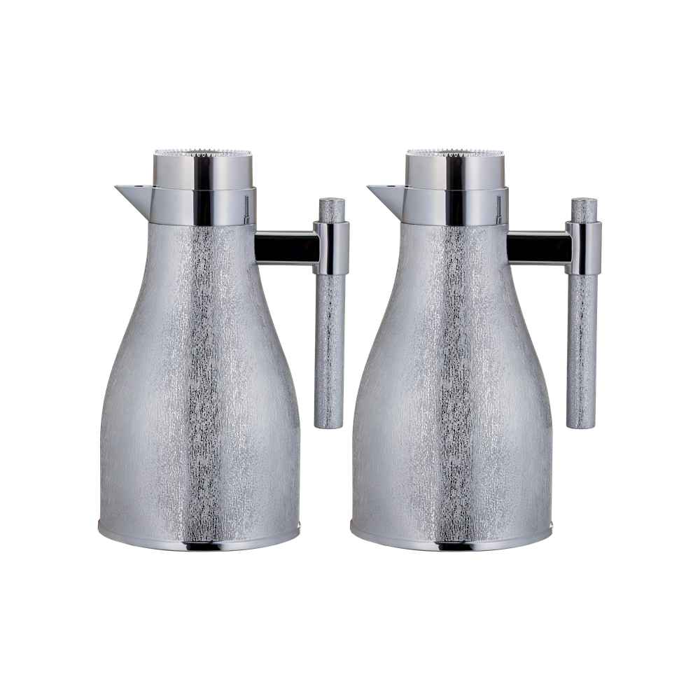 Ajwan two-piece coffee and tea set from Al Saif / Elegant design that suits all tastes / Made to maintain the heat of drinks for long hours - Chrome