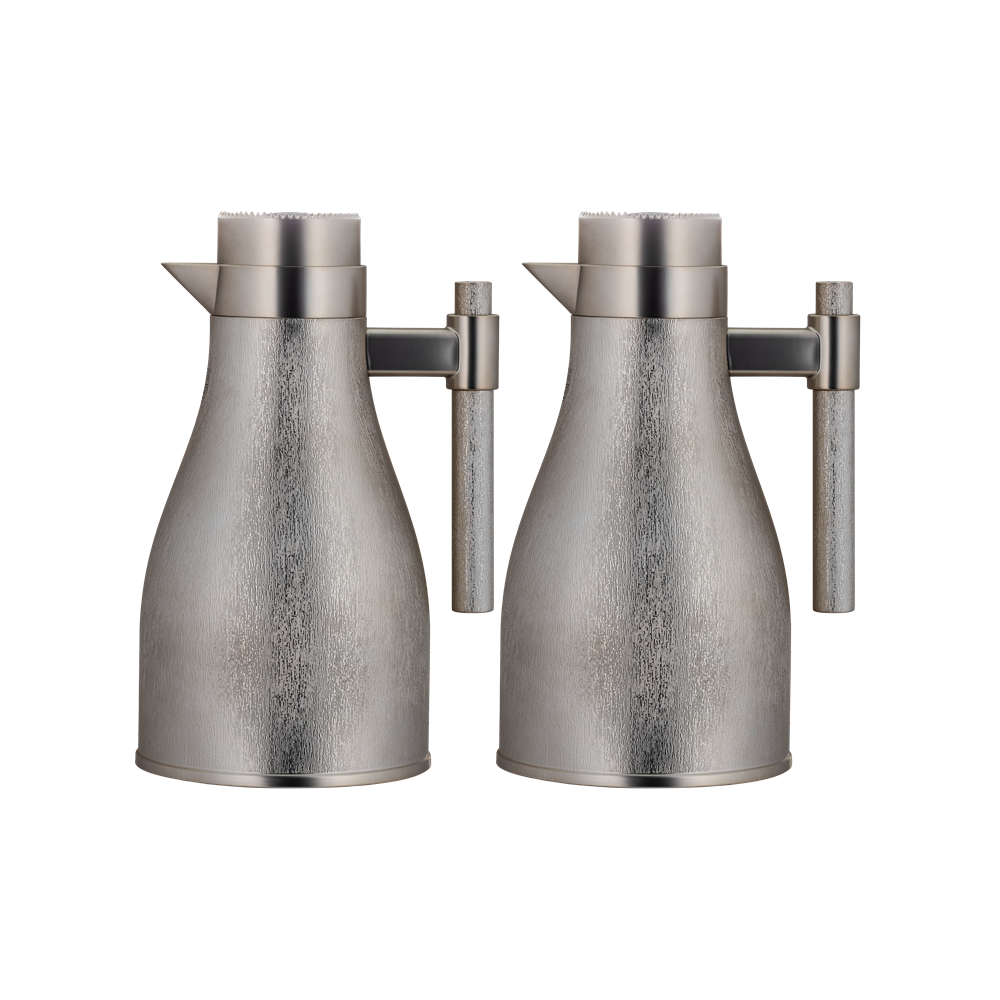 Ajwan two-piece coffee and tea set from Al Saif / Elegant design that suits all tastes / Made to maintain the heat of drinks for long hours - matte nickel