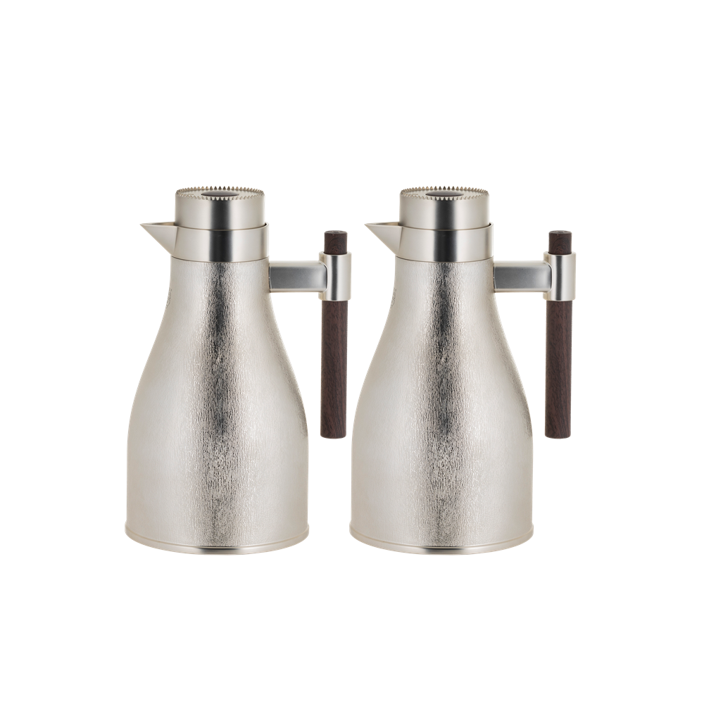 Ajwan two-piece coffee and tea set from Al Saif / Elegant design that suits all tastes / Made to maintain the heat of drinks for long hours - nickel/wooden