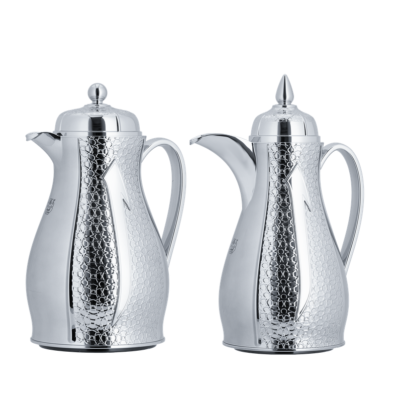 Qom Jalnar coffee and tea two pieces from Al Saif / Elegant design that suits all tastes / Made to maintain the heat of drinks for long hours - Chrome