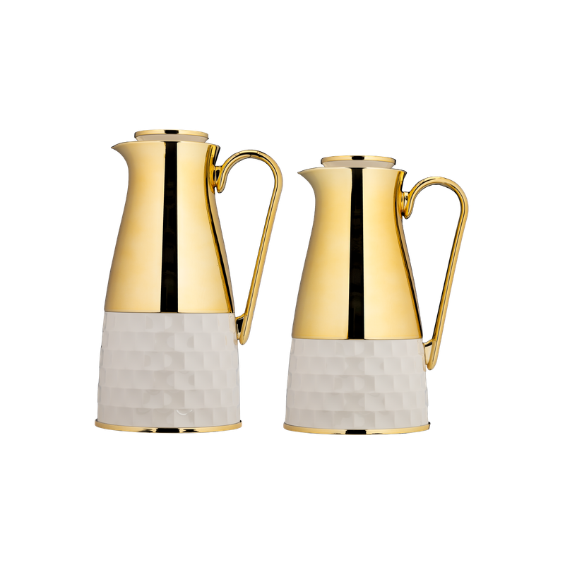Two-piece Waad coffee and tea set from Al Saif / Elegant design that suits all tastes / Made to maintain the heat of drinks for long hours - Ivory/Gold