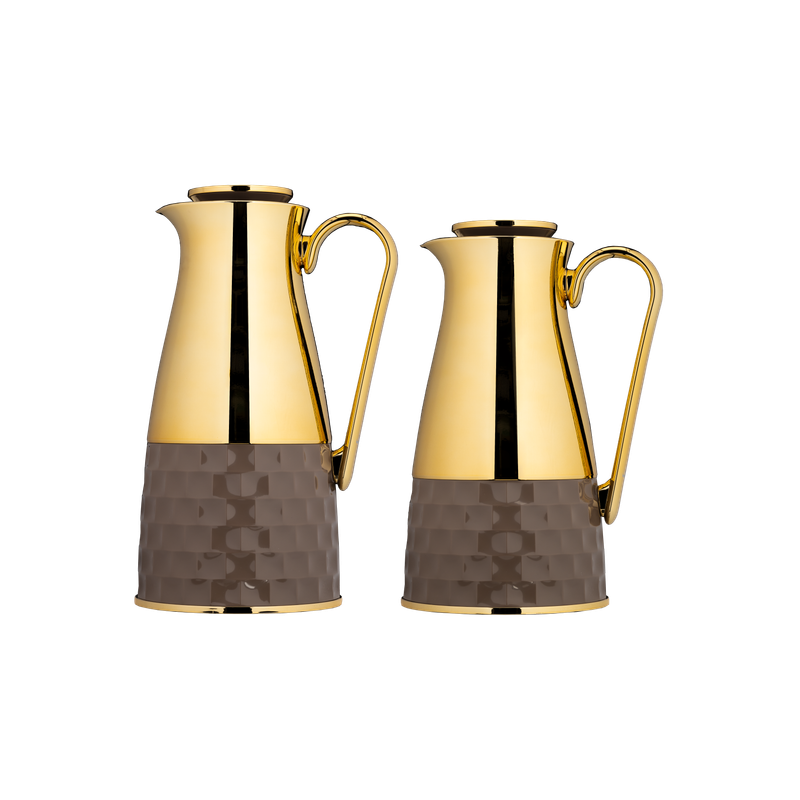 Waad set for coffee and tea, two pieces from Al Saif / Elegant design that suits all tastes / Made to maintain the heat of drinks for long hours - brown/gold