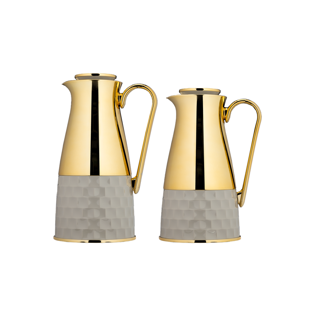 Two-piece Waad coffee and tea set from Al Saif / Elegant design that suits all tastes / Made to maintain the heat of drinks for long hours - grey/gold