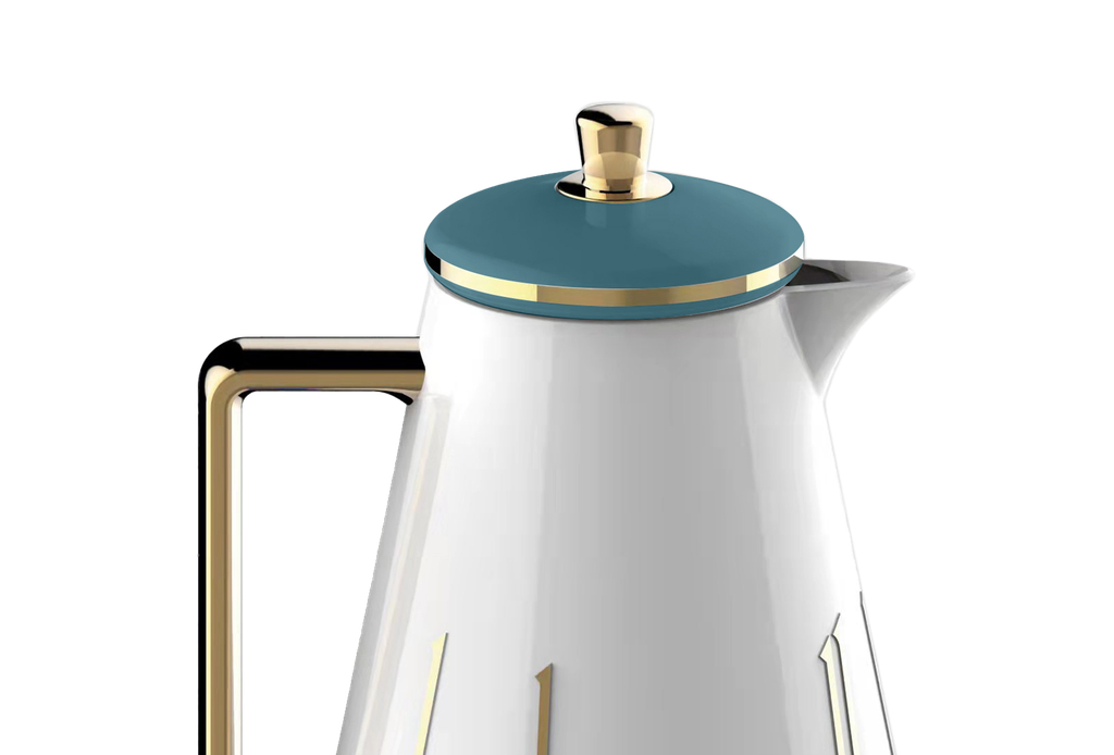 Two-piece Joud coffee and tea set from Al Saif / Elegant design that suits all tastes / Made to maintain the heat of drinks for long hours - Golden Turquoise