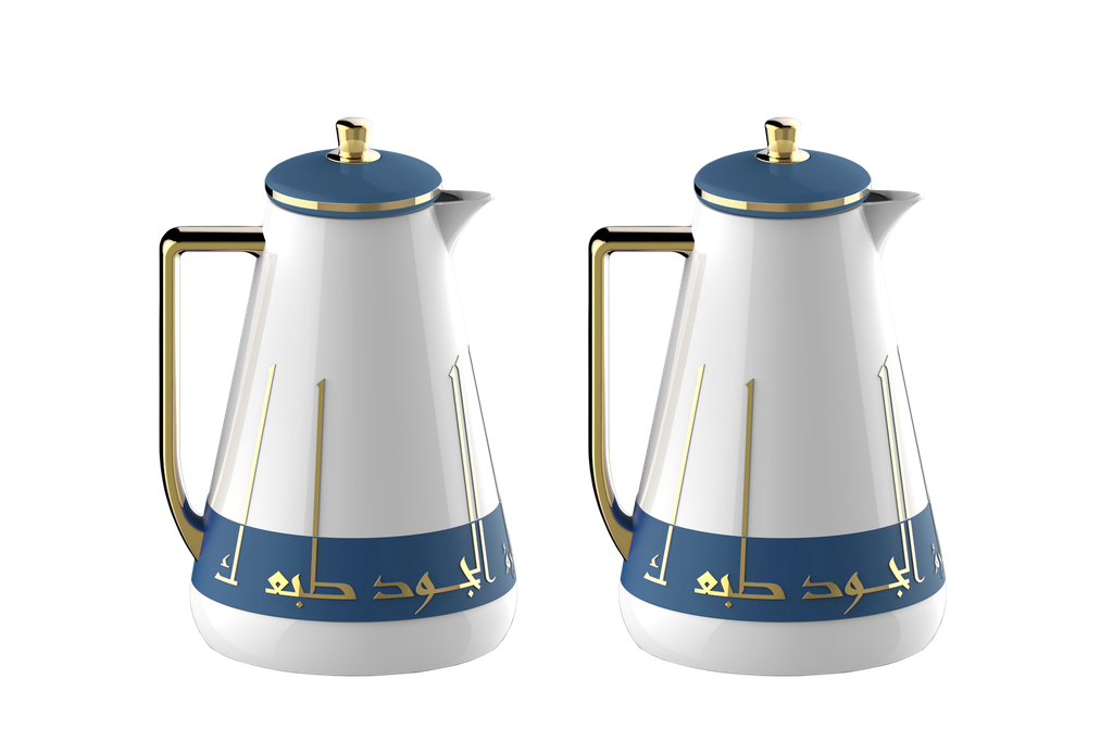 Two-piece coffee and tea set from Al Saif / Elegant design that suits all tastes / Made to maintain the heat of drinks for long hours - golden blue