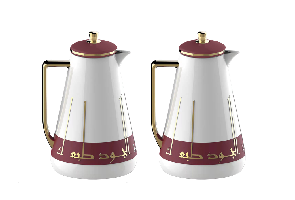 Two-piece Joud coffee and tea set from Al Saif / Elegant design that suits all tastes / Made to maintain the heat of drinks for long hours - golden burgundy