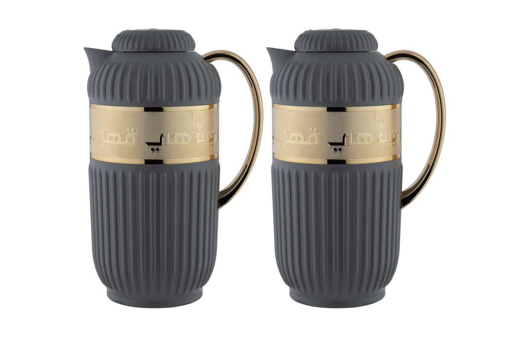 Eliana coffee and tea two-piece set from Al Saif / Elegant design that suits all tastes / Made to maintain the heat of drinks for long hours - dark gray/gold