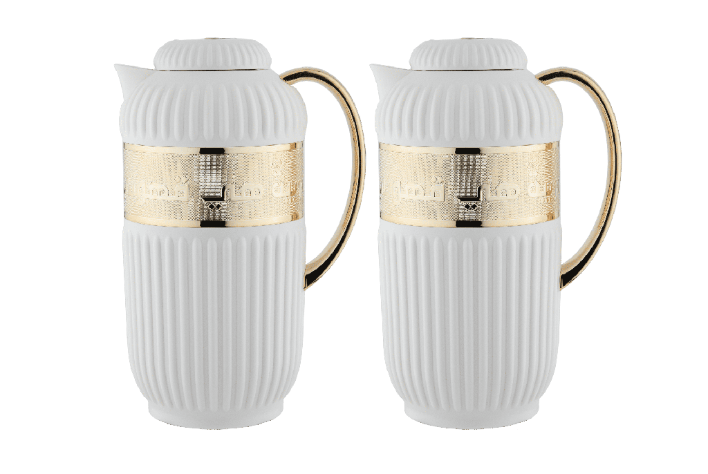 Eliana Coffee and Tea Set of 2 from Al Saif / Elegant design that suits all tastes / Made to maintain the heat of drinks for long hours - Ivory/Gold
