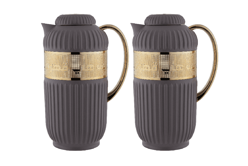 Al Saif Aliyana 2-Piece Coffee and Tea Set / Elegant design that suits all tastes / Made to maintain the heat of drinks for long hours - grey/gold