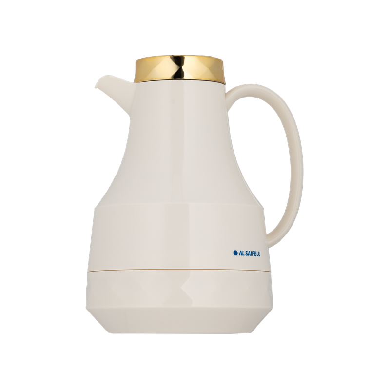 Al Saif Thermos for coffee and tea from Al Saif / Elegant design that suits all tastes / Made to maintain the heat of drinks for long hours / Ideal for daily use at home or office / White/gold color, capacity of 1 liter