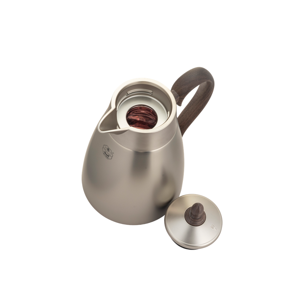 Shahad thermos for coffee and tea from Al Saif / Elegant design that suits all tastes / Made to maintain the heat of drinks for long hours - 0.65 liters - wooden matte nickel