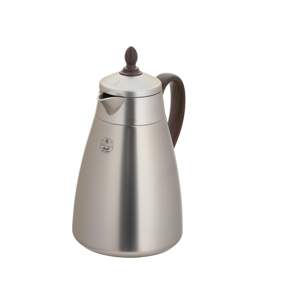 Shahd thermos for coffee and tea from Al Saif / Elegant design to suit all tastes / Made to maintain the heat of drinks for long hours - wooden matte nickel - 1.3 liters