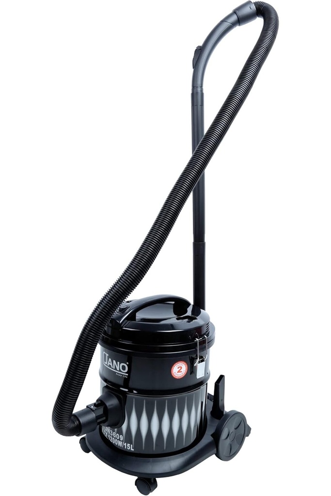 مكنسة برميل كهربائية من جانو / السعة 15 لتر / 1200 واط / اللون أسود/فضي