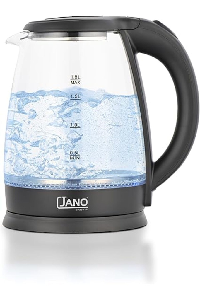 JANO Glass water kettle with a capacity of 1.8 liters and a power of 1500 watts, transparent and durable, suitable for all uses