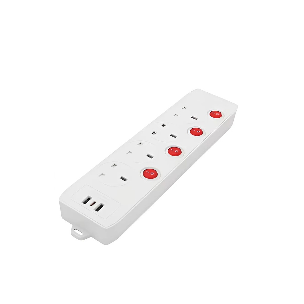 Al Saif electrical connector with 4 outlets and USB-C, capacity 2990 watts, 3 meters long, equipped with separate switches for each port.