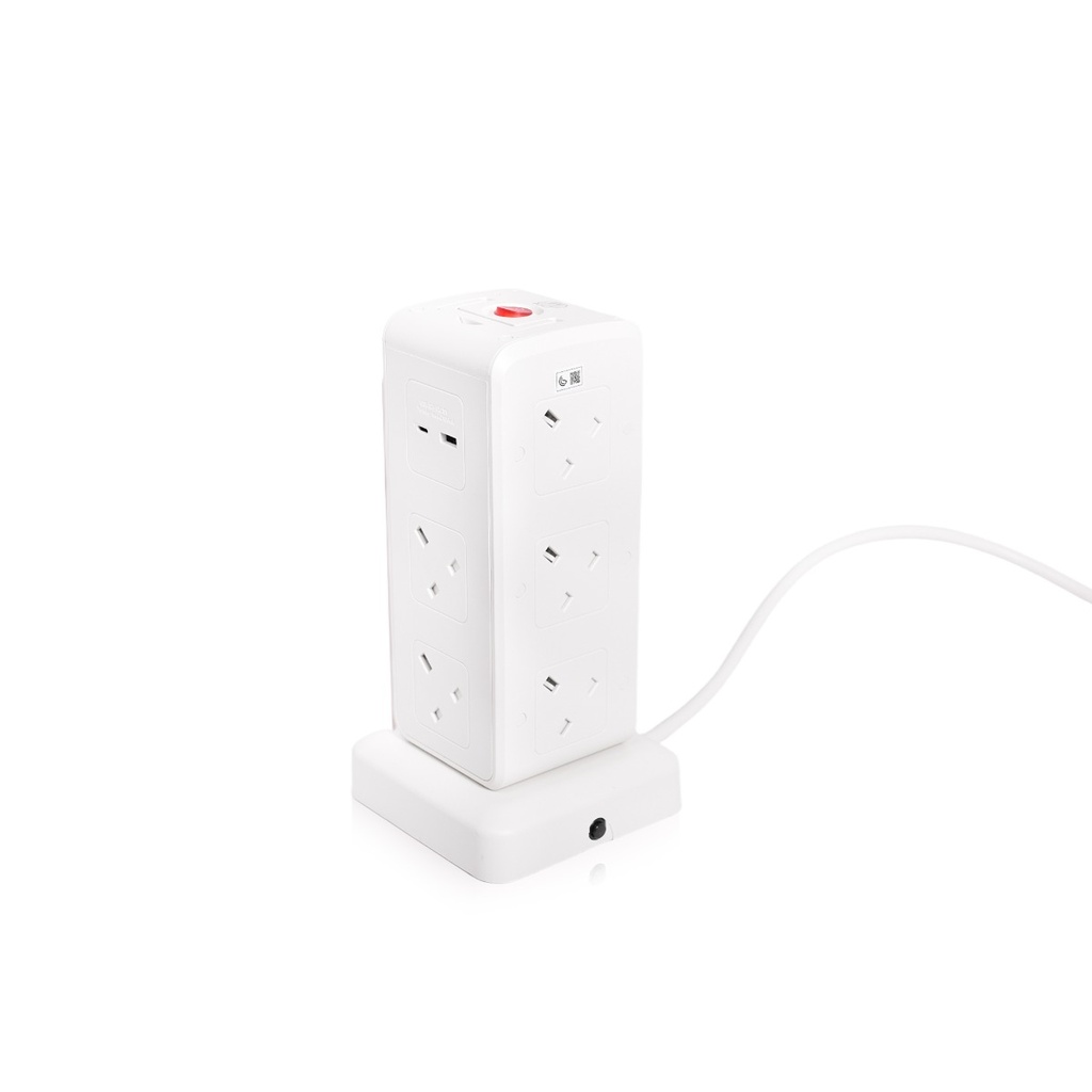 Al Saif electrical connection tower with 10 outlets and 4 USB-C inputs, capacity of 2990 watts, length of 5 meters, greater flexibility with powerful performance.