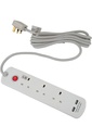 Al Saif electrical plug, 3 holes with 5 meter cord, 2 USB ports, capacity 2990 watts, white color, ideal for flexible connectivity with USB charging support.