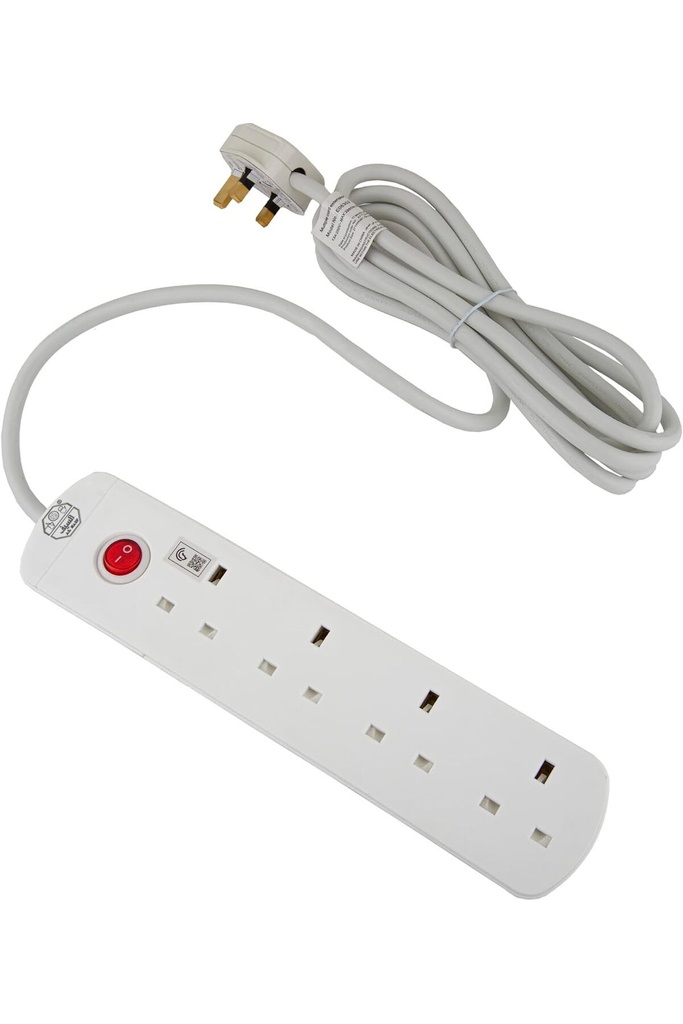 Al Saif electrical extension, 4 holes with 3 meter cord, capacity 2990 watts, white color, provides additional outlets for multiple connections safely.