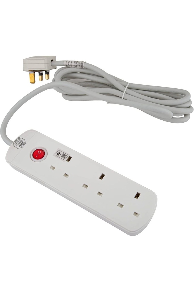 Electrical plug from Al Saif, 3 holes with 3 meter cord, capacity 2990 watts, white color, durable and safe design for home and office use.