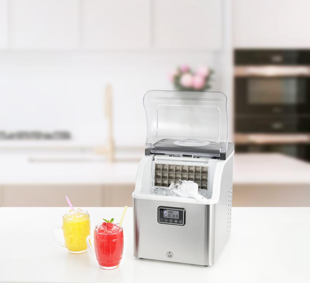 Crystal Ice Maker, 2 liters, digital display for easy control, 130 watts, offers 3 different ice sizes, durable stainless steel construction for long lasting performance