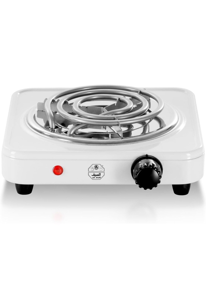 موقد سلك من السيف، عين واحدة، بلون أبيض، بقدرة 1000 واط، تصميم بسيط وفعال.